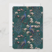 Elegante Blauwgroen Bloemen Pauw bruiloft Save The Date (Achterkant)