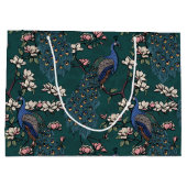 Elegante Blauwgroen Bloemen Pauw en Magnolia Bloem Groot Cadeauzakje (Achterkant)