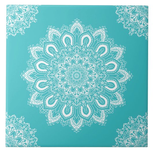 Elegante Blauwgroen Blue Aqua Boho Chic Mandala Tegeltje (Voorkant)