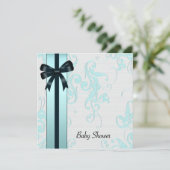 Elegante Blauwgroen Blue Baby shower uitnodiging (Staand voorkant)