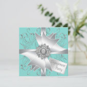 Elegante Blauwgroen Blue Engagement Party Kaart (Staand voorkant)