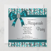 Elegante Blauwgroen Blue Leopard Masquerade Party Kaart (Achterkant)