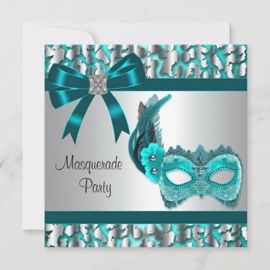 Elegante Blauwgroen Blue Leopard Masquerade Party Kaart (Voorkant)