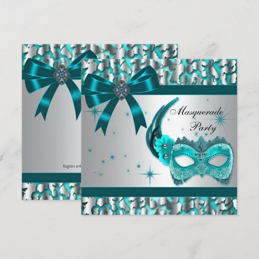 Elegante Blauwgroen Blue Leopard Masquerade Party Kaart (Voorkant / Achterkant)