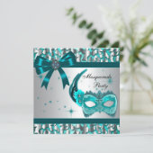 Elegante Blauwgroen Blue Leopard Masquerade Party Kaart (Staand voorkant)