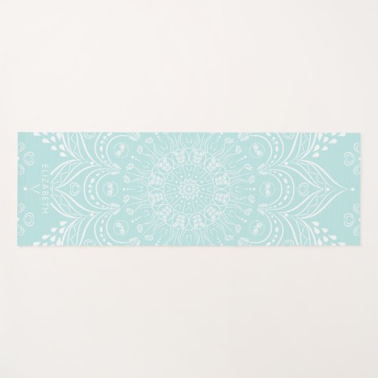 Elegante Blauwgroen Blue Mandala Monogram Yoga Mat (Voorkant (horizontaal))