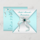 Elegante Blauwgroen Blue Quinceanera Party Kaart (Voorkant / Achterkant)