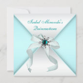 Elegante Blauwgroen Blue Quinceanera Party Kaart (Voorkant)