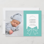 Elegante Blauwgroen Blue Ribbon Bow Baby 2 Foto Ge Aankondiging (Voorkant)