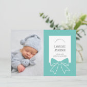 Elegante Blauwgroen Blue Ribbon Bow Baby 2 Foto Ge Aankondiging (Staand voorkant)