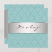 Elegante Blauwgroen Blue Silver Boy Shower Kaart (Voorkant / Achterkant)