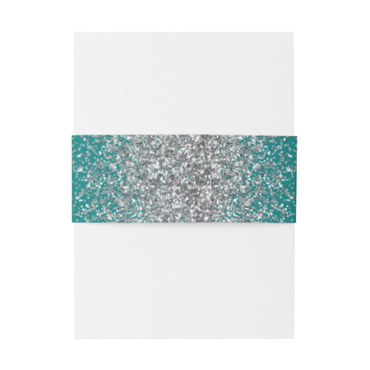 Elegante Blauwgroen Blue Silver Glitter bruiloft Uitnodigingen Wikkel (Achterkant Voorbeeld)