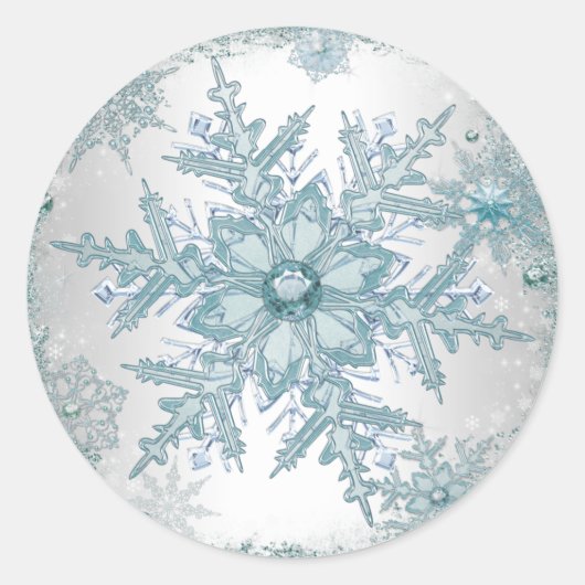 Elegante Blauwgroen Blue Snowflake Stickers (Voorkant)