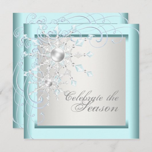Elegante Blauwgroen Blue Snowflakes kerstfeest Kaart (Voorkant / Achterkant)