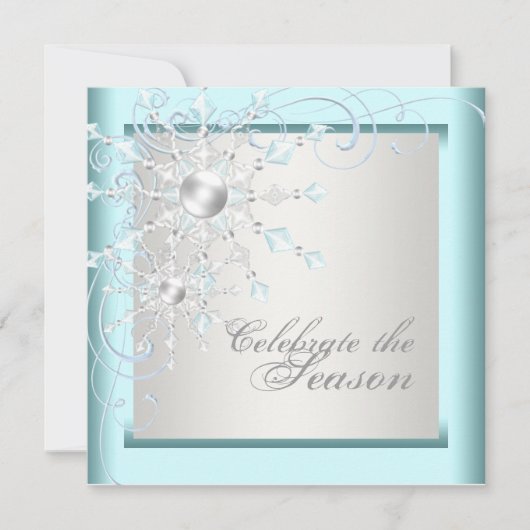 Elegante Blauwgroen Blue Snowflakes kerstfeest Kaart (Voorkant)