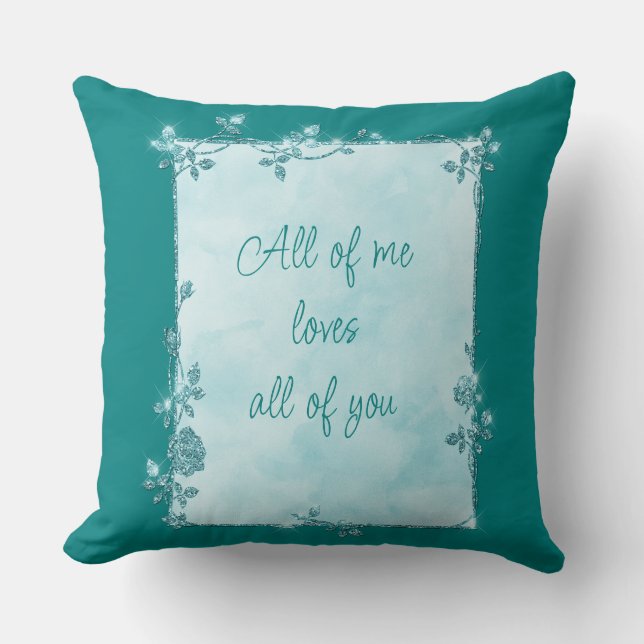 Elegante Blauwgroen Blue Sparkle Lijst Valentijn Kussen (Voorkant)