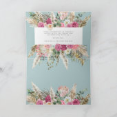 Elegante Blauwgroen Boheemse Bloemen Dank u kaart (Binnen)