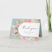 Elegante Blauwgroen Boheemse Bloemen Dank u kaart (Voorkant)