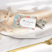 Elegante Blauwgroen Boheemse Bloemen Dank u kaart