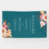 Elegante Blauwgroen Boho Chic Bloemen Huwelijk Wel Spandoek (Horizontaal)