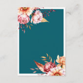 Elegante Blauwgroen Boho Chic Floral Wedding Informatiekaartje (Achterkant)