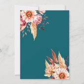 Elegante Blauwgroen Boho Chic Floral Wedding Kaart (Achterkant)