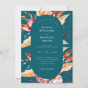 Elegante Blauwgroen Boho Chic Floral Wedding Kaart