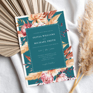 Elegante Blauwgroen Boho Chic Floral Wedding Kaart