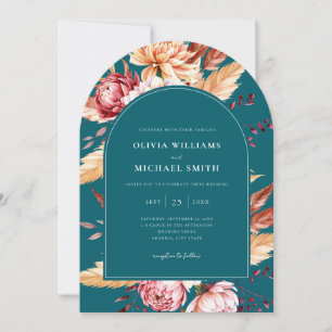 Elegante Blauwgroen Boho Chic Floral Wedding Kaart