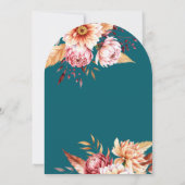 Elegante Blauwgroen Boho Chic Floral Wedding Kaart (Achterkant)