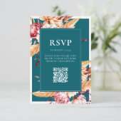Elegante Blauwgroen Boho Chic Floral Wedding RSVP Kaartje (Staand voorkant)