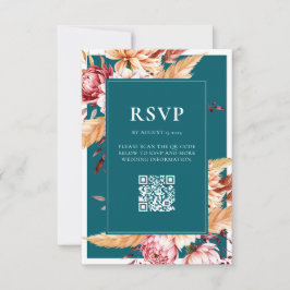 Elegante Blauwgroen Boho Chic Floral Wedding RSVP Kaartje