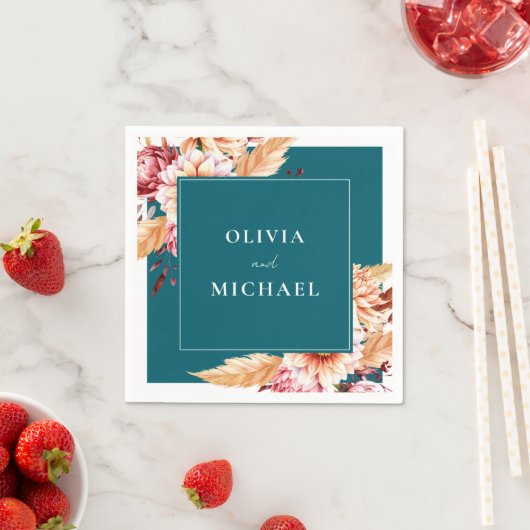 Elegante Blauwgroen Boho Chic Floral Wedding Servet (Insitu)