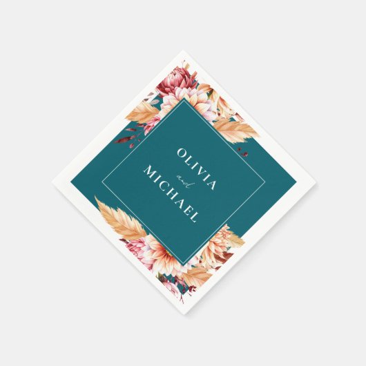 Elegante Blauwgroen Boho Chic Floral Wedding Servet (Hoek)