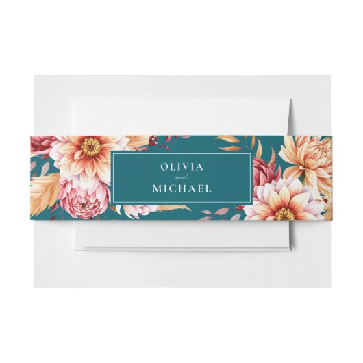 Elegante Blauwgroen Boho Chic Floral Wedding Uitnodigingen Wikkel (Voorkant Voorbeeld)