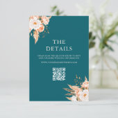 Elegante Blauwgroen Boho Chic Herfst Floral Weddin Informatiekaartje (Staand voorkant)