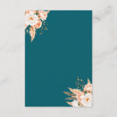 Elegante Blauwgroen Boho Chic Herfst Floral Weddin Informatiekaartje (Achterkant)