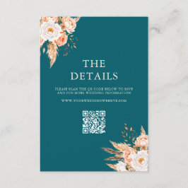 Elegante Blauwgroen Boho Chic Herfst Floral Weddin Informatiekaartje