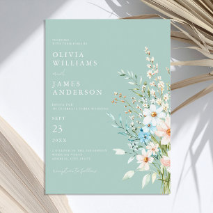 Elegante Blauwgroen Boho Chic Wildflower Floral We Kaart