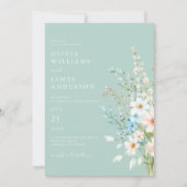 Elegante Blauwgroen Boho Chic Wildflower Floral We Kaart (Voorkant)