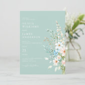 Elegante Blauwgroen Boho Chic Wildflower Floral We Kaart (Staand voorkant)
