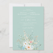 Elegante Blauwgroen Boho Chic Wildflower Floral We Kaart (Voorkant)