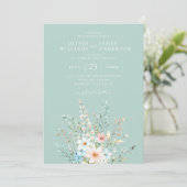 Elegante Blauwgroen Boho Chic Wildflower Floral We Kaart (Staand voorkant)