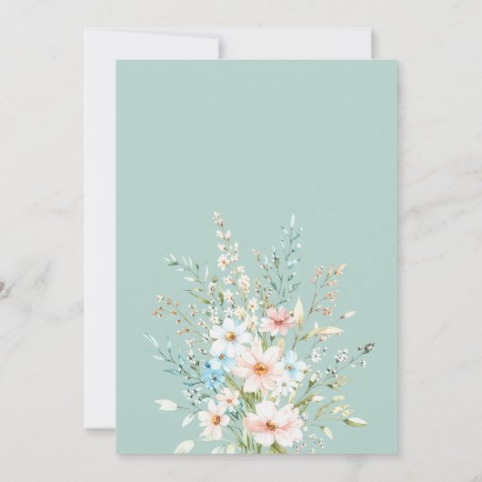 Elegante Blauwgroen Boho Chic Wildflower Floral We Kaart (Achterkant)