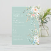 Elegante Blauwgroen Boho Chic Wildflower Floral We Kaart (Staand voorkant)