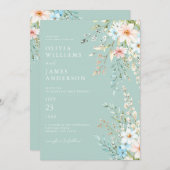 Elegante Blauwgroen Boho Chic Wildflower Floral We Kaart (Voorkant / Achterkant)