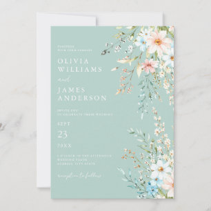 Elegante Blauwgroen Boho Chic Wildflower Floral We Kaart