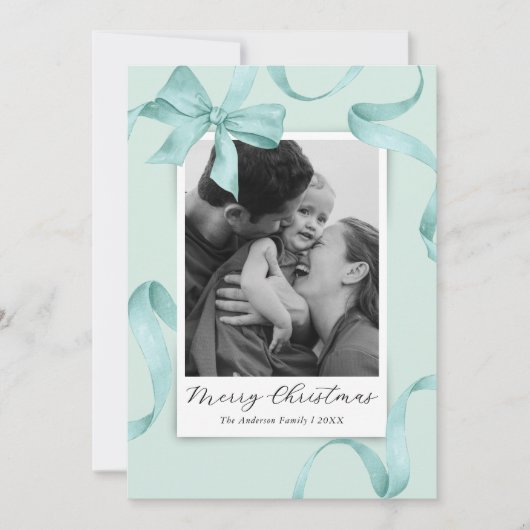Elegante Blauwgroen boog foto kerst Feestdagenkaart (Voorkant)