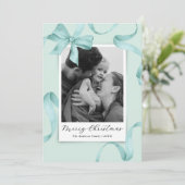 Elegante Blauwgroen boog foto kerst Feestdagenkaart (Staand voorkant)