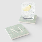 Elegante Blauwgroen botanische bladeren Monogram S Stenen Onderzetter (Zijkant)